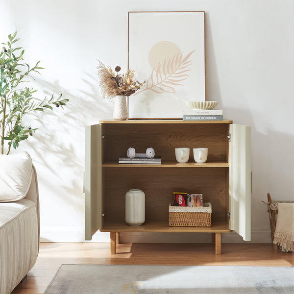 Sideboard Ferrersp med 2 dörrar 80x80x40 cm eklook/sandfärgad [en.casa]