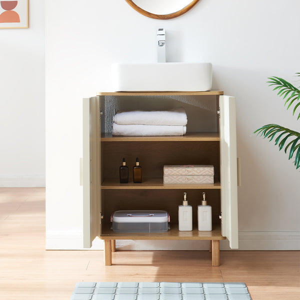 Tvättställsskåp Ferrersp 80x60x35 cm Eklook/Sandfärgad [en.casa]