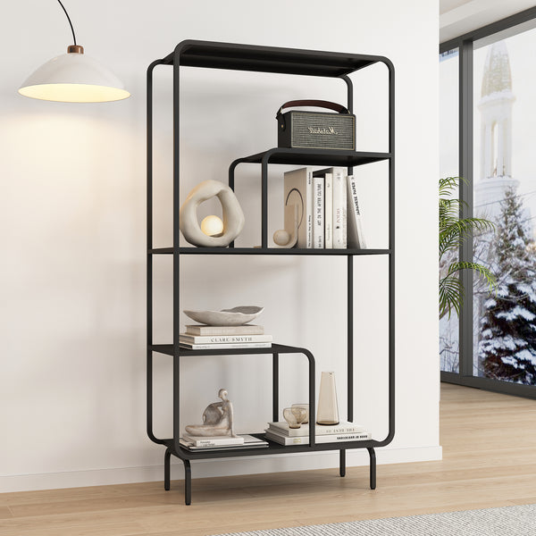 Bokhylla Færder stål 145x76x33 cm svart [en.casa]