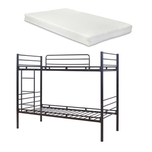 Metall-våningssäng Bevapis med 2 madrasser 90x200 cm Svart [en.casa]