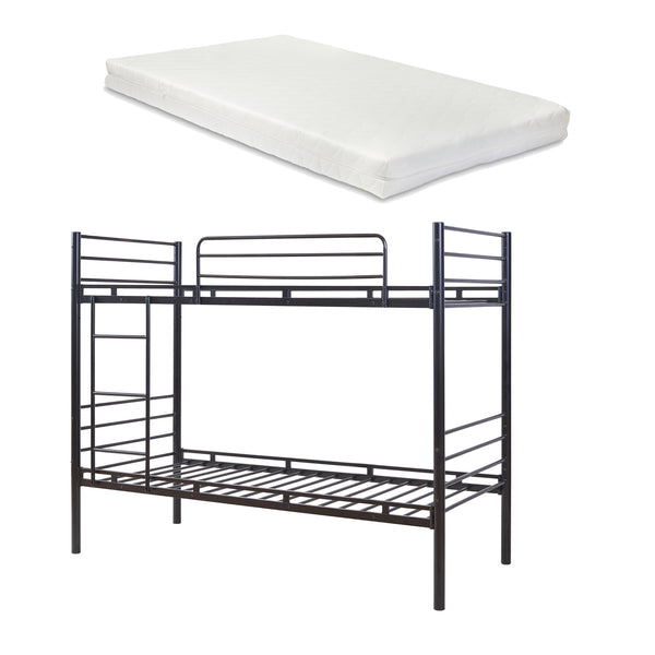 Metall-våningssäng Bevapis med 2 madrasser 90x200 cm Svart [en.casa]