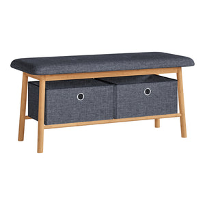 Sittbänk Vad med 2 förvaringslådor 90x30x45 cm Natur/Grå [en.casa]