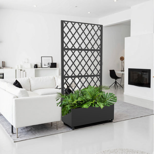 Avdelare Malja med blomlåda stål 190x82x38 cm svart [casa.pro]