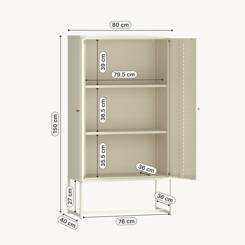 Måttskiss Highboard Viitasaari 150x80x40 cm stål krämvit [en.casa]