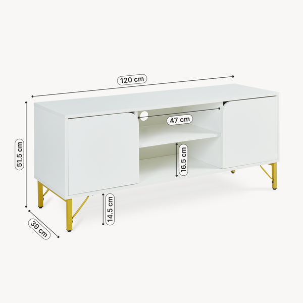 TV-bänk Reyri 120x39x52 cm Vit/Guldfärgad [en.casa]