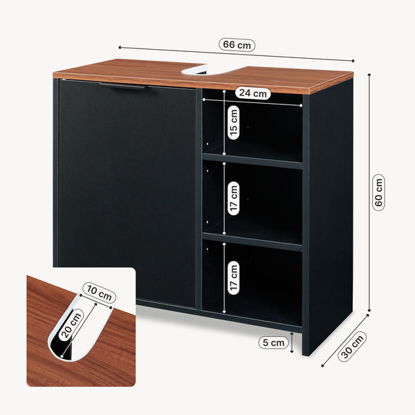 Tvättställsskåp Trond 60x66x30 cm Svart/Valnötsoptik [en.casa]