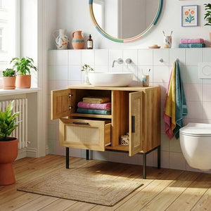 Tvättställsskåp Marhasa 60x60x40 cm Eklook/Svart [en.casa]