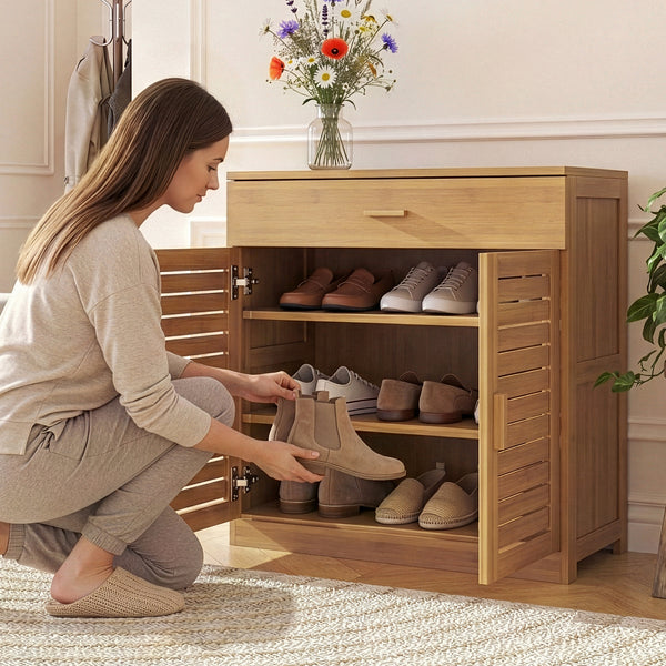 Skåp för skor Aarela 67x66x34 cm bambu [en.casa]