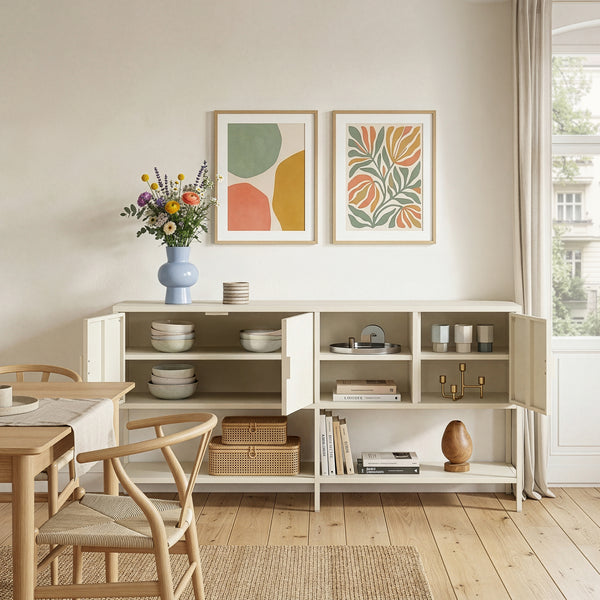 Sideboard Kliri stål 160x40x80 cm krämvit [en.casa]