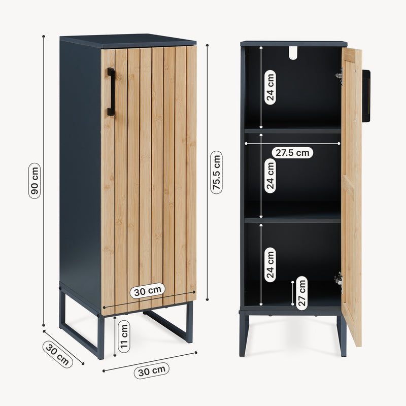 Måttskiss Badrumsskåp Svanes 90x30x30 cm Mörkgrå/Natur [en.casa]