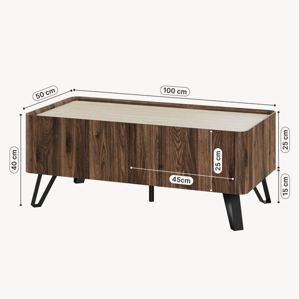 Soffbord Trorlon 100x50x40 cm Valnötslook/Travertin [en.casa]