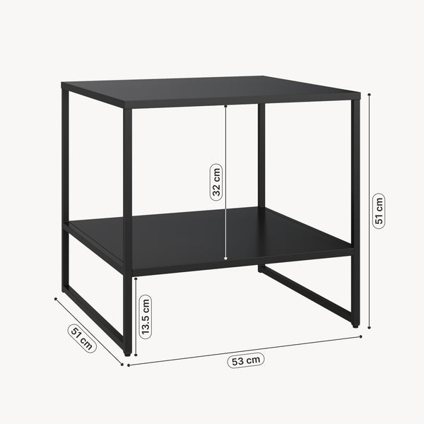 Sidobord Salsnes 53x51x51 cm med hylla Stål Svart [en.casa]