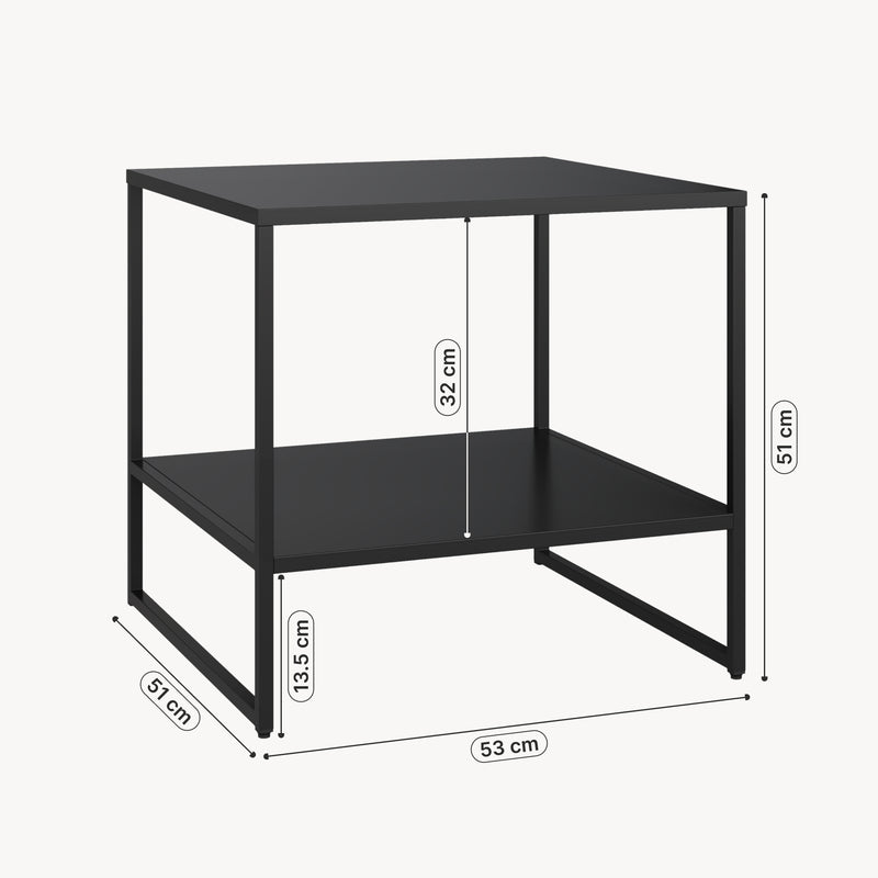 Måttskiss Sidobord Salsnes 53x51x51 cm med förvaring Stål Svart [en.casa]