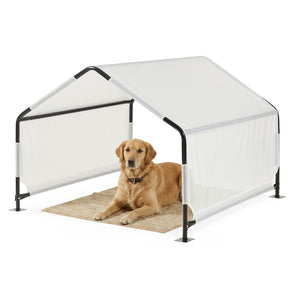 Utomhustält för hund Valevali 122x122x90 cm Svart/Vit [en.casa]