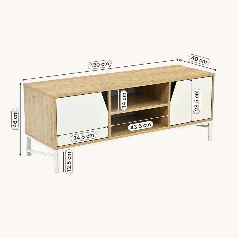 Måttskiss TV-bänk Kerrköndam 120x40x46 cm Eklook/Vit [en.casa]