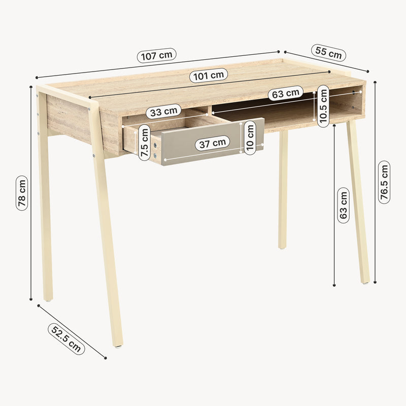 Måttskiss Skrivbord Boderas 107x55x78 cm Beige/Travertin [en.casa]