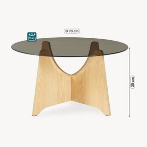 Soffbord 'Omlar' med rund glasplatta Ø70 x 35 cm eklook / röksgrå