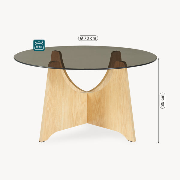 Soffbord 'Omlar' med rund glasplatta Ø70 x 35 cm eklook / röksgrå