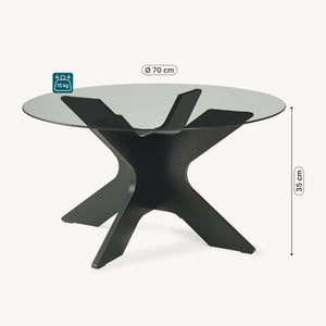 Soffbord Imi med glassplate Ø70x35 cm Svart/Grå [en.casa]
