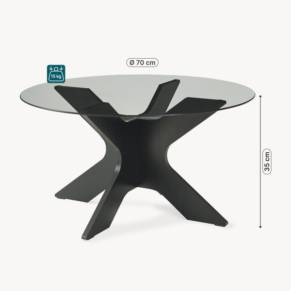 Soffbord Imi med glassplate Ø70x35 cm Svart/Grå [en.casa]