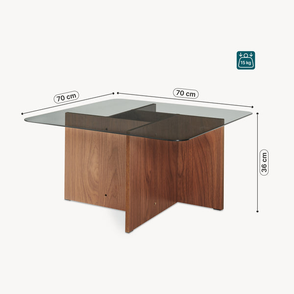 Soffbord Benexjö med glasskiva 70x70x36 cm valnötslook/grå [en.casa]
