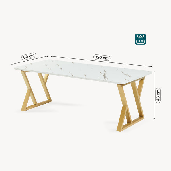 Soffbord Nolu 120x60x46 cm Guld färg/Marmorutseende, vitt [en.casa]