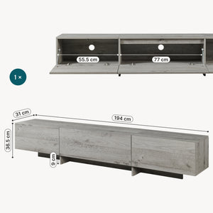 TV-bänk Kapipimso med 3 klaffar 194x31x37 cm eklook, grå [en.casa]