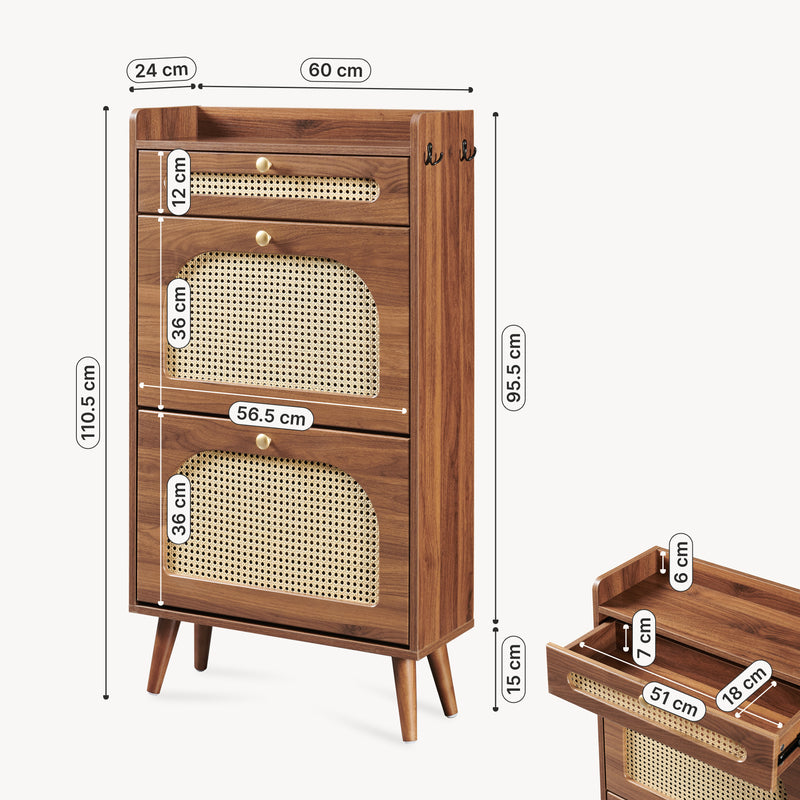 Måttskiss Skobärare Virievarnu 111x60x24 cm Valnötutseende [en.casa]