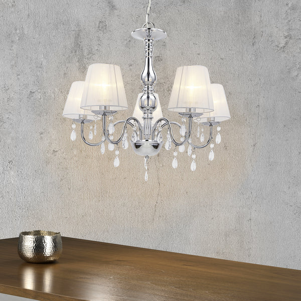 [lux.pro]® Elegant ljuskrona Isabelle-femarmad-5xE14-krom/vit 