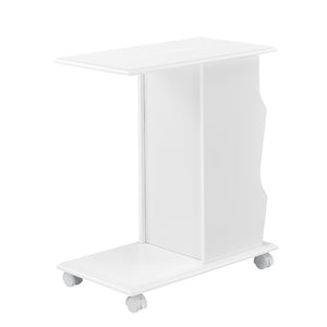 Soffbord med hjul 53x30x63cm vit tidningshållare [en.casa]