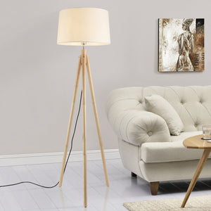 Golvlampa Tomar trä metall textil vit [lux.pro]