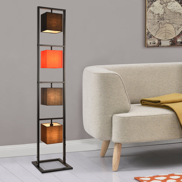 Golvlampa Tavira-4xE14m,max40W-4 lampskärmar i olika färger-textil-metall
