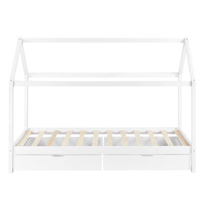 Juniorsäng med förvaring 2 lådor 206x98x150cm furu matt vit [en.casa]