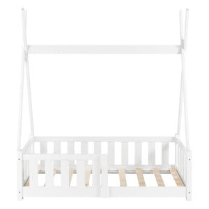 Juniorsäng tipisäng Helsingborg med sängskydd 148x76x165cm furu matt vit [en.casa]