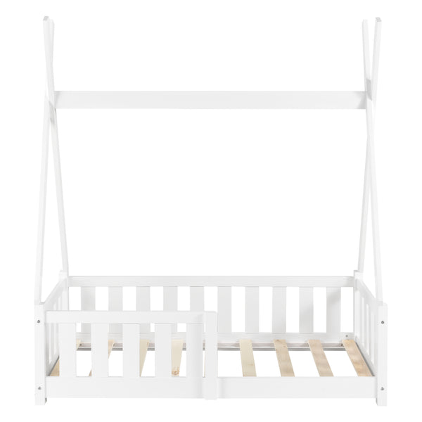 Juniorsäng tipisäng Helsingborg med sängskydd 148x76x165cm furu matt vit [en.casa]