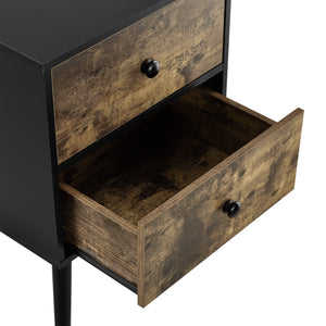 [en.casa] Sängbord-sideboard med två lådor-60x40x29,5cm-furu-spånskiva-träoptik-svart
