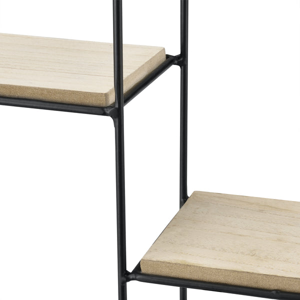 Rund vägghylla 2 hyllplan metall trä svart [en.casa]