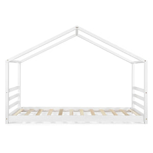 Juniorsäng Vardø hus utförande med ribbotten 200x90cm furu matt vit [en.casa]