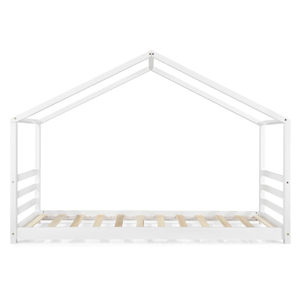 Juniorsäng Vardø hus utförande med ribbotten 200x90cm furu matt vit [en.casa]
