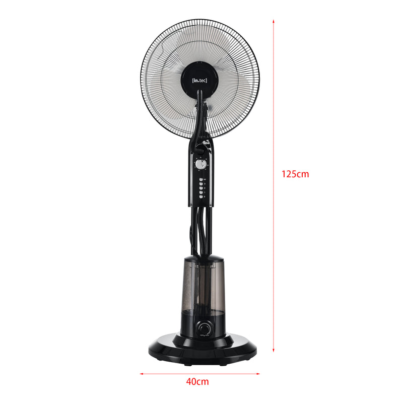 Måttskiss Dimfläkt 125x40x40cm 3 fläkthastigheter fuktfunktion med timer oscillerande funktion [in.tec]