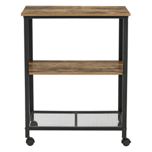 Rullvagn Freiburg serveringsvagn rullbord 76,5x60x40cm metall trämönster svart avtagbara hjul [en.casa]