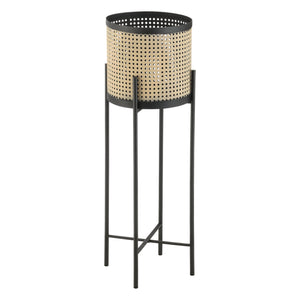 Piedestal Colfontaine set om 2 med krukor metall svart sandfärg [en.casa]