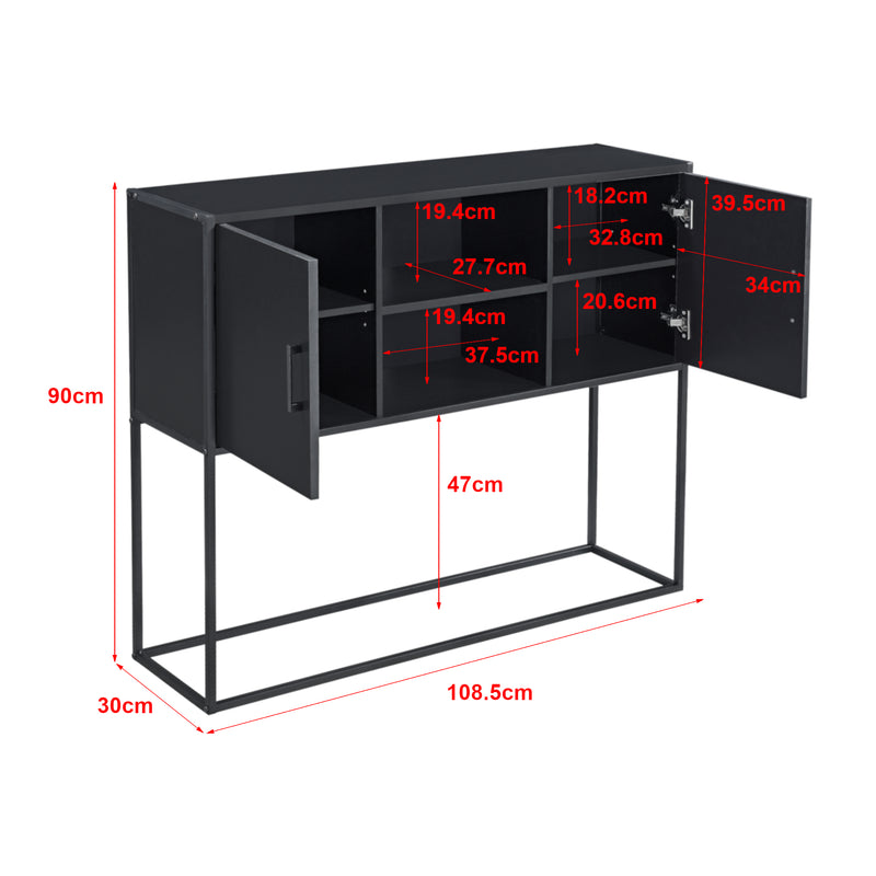 Måttskiss Avlastningsbord Motala metall svart 90x108,5x30cm [en.casa] 