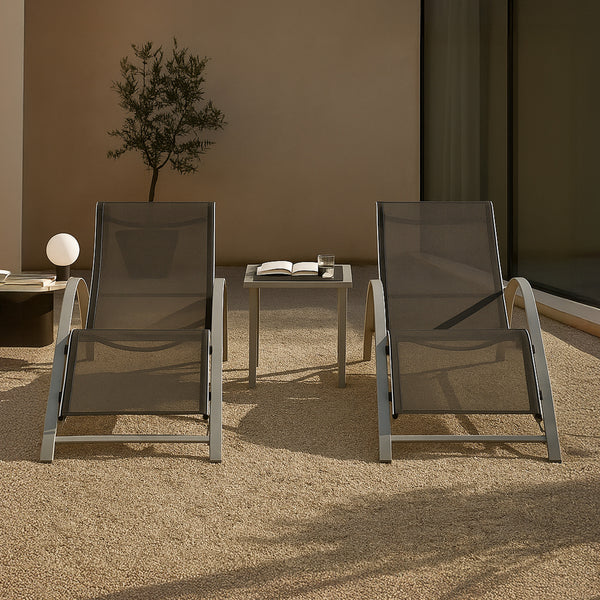 Solsängar set om 2 inkl. bord Binetto stål 169x59x66 cm [en.casa]