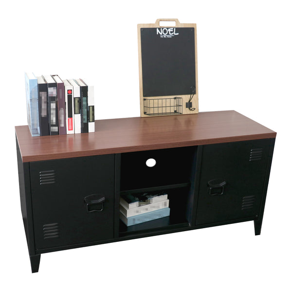 TV-bänk Pälkäne stål trämönster svart 58x113x40 cm [en.casa] 