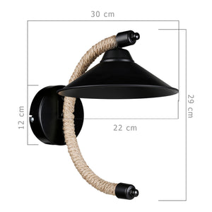 Vägglampa Cannock E27 Metall Jutesnöre Svart / Jutefärgad [lux.pro]