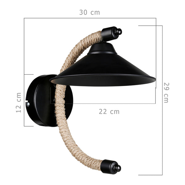 Vägglampa Cannock E27 Metall Jutesnöre Svart / Jutefärgad [lux.pro]
