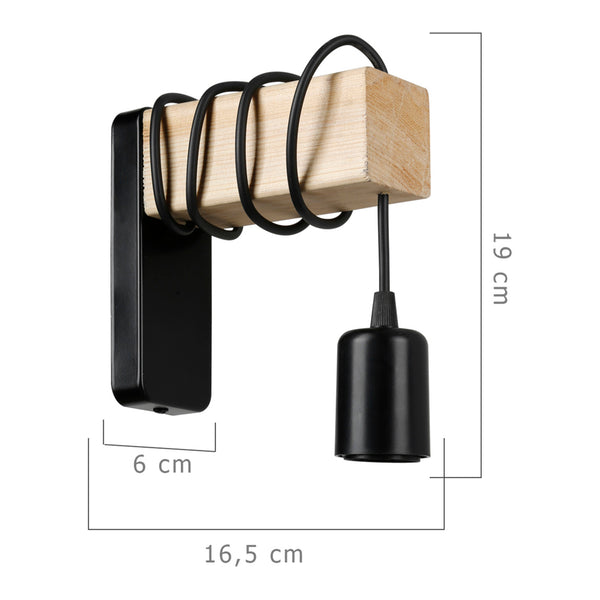 Vägglampa Chelmsford E27 Metall Massivträ Svart / Träutseende [lux.pro]