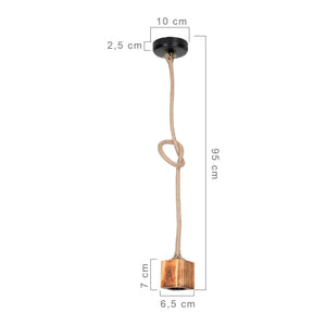 Pendellampa Corby E27 metall massivt trä juterep svart / träutseende / jutefärger [lux.pro]