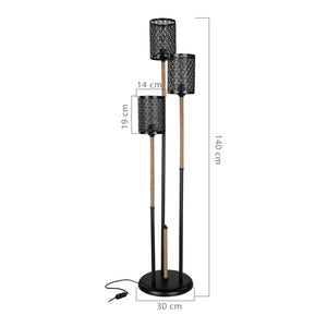 Golvlampa Exeter 3xE27 Metall Jutesnöre Svart / Jutefärgad [lux.pro]